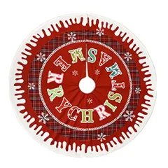 【コムバンク】クリスマスツリースカート ツリー下用 円型 クリスマス飾り クリスマスツリーボトムエプロン スノーフレーク文字 赤い格子縞の木のスカート ツリースカート敷物 可愛い 雰囲気 屋内屋外飾り 北欧柄 ツリーの装飾 (赤 90cm)
