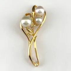 パール デザインブローチ YG イエローゴールド メレダイヤ 真珠 