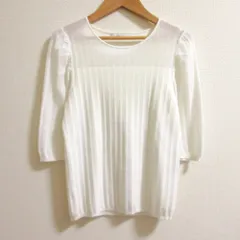 美品 22SS ANAYI アナイ シアー切り替えリブ プルオーバー ハーフスリーブ ニット カットソー サイズ38 ホワイト レディース 古着 中古 USED