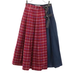 Ray Beams レイビームス チェック柄 ロング丈 切替 プリーツスカート 1 ネイビー レディース 古着
