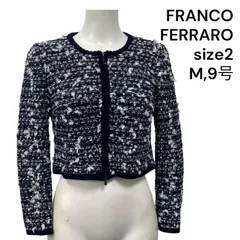◆フランコフェラーロ FRANCO FERRARO ノーカラーニットジャケット 長袖 紺 2、M、9号 レディース S5U229のサムネイル