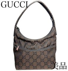 GUCCI グッチ ハンドバッグ ワンショルダー ロゴ 巾着 GG柄 ナイロン レザー ブラウン 0013386