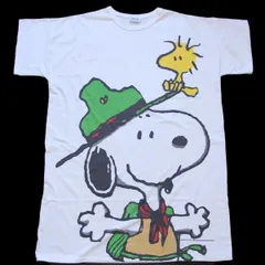90s USA製 スヌーピー ウッドストック 全面 染み込みプリント Tシャツ 白★ビンテージ ワンピース キャラ オーバーサイズ ビッグサイズ