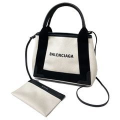 バレンシアガ BALENCIAGA トートバッグ ネイビーカバス XS ナチュラルｘブラック 390346 2way ハンドバッグ ショルダーバッグ ロングストラップ付 ポーチ付き ブランド【中古】