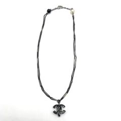 シャネル 2連ネックレス ココマーク フェイクパール ストーン ブラック ガンメタリック 06A CHANEL Ａランク 中古