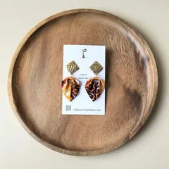 アフリカ布 ピアスorイヤリング dry leaf(ゴールド)