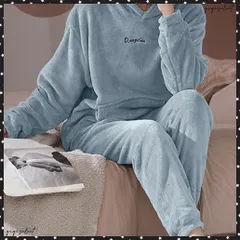 ルームウェア フリース パジャマ セットレディース 可愛い 部屋着上下セット ふわふわ ボアパジャマ 秋冬 韓国リラックスウェア 暖かい 長袖室内着セットアップもこもこ部屋着 冬 お泊り服無地裏起毛 ナイトウェア寝巻き