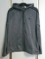 adidas(アディダス) 3本線 裏起毛 フード付き ジップアップパーカー グレー 105