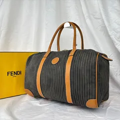 【クラシックな風格✨】　FENDI　トートバッグ ボストンバッグ ストライプ ペカン柄 FFロゴ 型押し ヴィンテージ Y2K　ブラウン