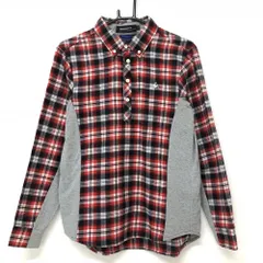★特価★【美品】ルコック 長袖ポロシャツ レッド×黒 チェック柄 サイドグレー メンズ M ゴルフウェア le coq sportif