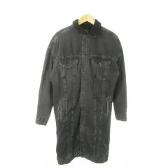 ザラマン ZARA MAN ランチコート ロング丈 デニム 裏ボア USED加工 オーバーサイズ M 黒 ブラック /AO11 ■GY18