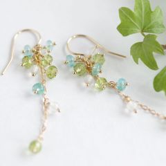 天然石☆エメラルド×ペリドットのグリーンネックレス・ピアス14kgf