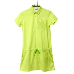 【超美品】アディダス 半袖ポロワンピース ライトグリーン×白 ドット柄 ロゴ刺しゅう  レディース M/M ゴルフウェア adidas