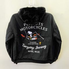 スヌーピー刺繍　ジャンパー　リバーシブル　　黒　XL　Jumper with Snoopy embroidered on the back