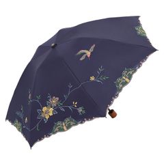 シノワズリーモダン 花鳥刺繍ミニ折りたたみ晴雨兼用傘