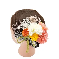 髪飾り 和風 9点セット 黄色系 オレンジ パーティー 結婚式 卒業式 七五三 花 タッセル へアピン Uピン ヘアアクセサリー 成人式 同窓会 着物 浴衣 振袖 箱入り 夏祭り 花火大会