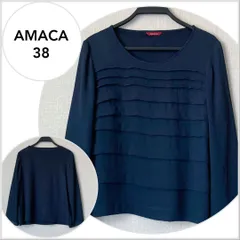 A0226【美品♪】アマカ　ジャージ×シフォン切り替えブラウス　ネイビー M 長袖　ブラウス B101のサムネイル