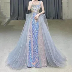 【新品 未使用】2026新作 イブニングドレス ノースリーブ ノースリーブ ロングドレス 七色  鱗模様 スパンコール キラキラ キレイめ 発表会ドレス フィッシュテール 演奏会ドレス パーティードレス 結婚式 