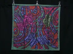 ■美品■ JIM THOMPSON ジムトンプソン シルク100% 大判 総柄 スカーフ ストール レディース メンズ カーキ系×マルチカラー DK5792