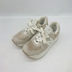 ◇ Θ NEW BALANCE ニューバランス カジュアル　574　踵部分やや破れ スニーカー サイズ24.5 ベージュ系 レディース E  【1504210004982】