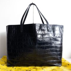 【美品】FELISI 【11-91/SA クロコ型押しレザー トートバッグ】ネイビー 肩掛け可能 フェリージ 25070289