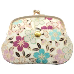 小紋工房 4寸親子がま口 財布 桜づくし（白） 小銭入れ カードケース 二越ちりめん 京都 和KOMONO 江戸小紋 0207 [桜づくし（白）]