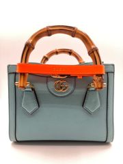 グッチ (GUCCI) ダイアナ バンブー ミニ 2WAYバッグ ライトブルー レザー ゴールド金具 655661 中古 レディース ハンドバッグ ショルダーバッグ