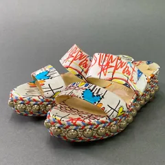 1b28 Christian Louboutin クリスチャンルブタン オープントゥ サンダル ウェッジソール スタッズ 総柄 イタリア製 レディース 38 マルチカラー