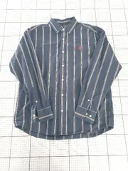 ◇ Θ BEVERLY HILLS POLO CLUB ビバリーヒルズポロクラブ ストライプ柄 長袖 シャツ サイズM ネイビー系 メンズ E  【1509100081647】