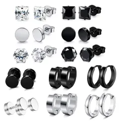 【在庫処分】イヤリング スタッド 黒ピアス ピアス ピアス フープ リング レディース ユニセックス シルバー 両耳用 ステンレス ブラック ステンレス メンズ 金属アレルギー対応 ピアス 12ペア 誕生日プレゼント