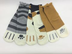 02最終値下げ【猫足 靴下】3足セット 猫足 猫柄 レディース 靴下 綿 裏パイル生地  伸縮性あり 22-25cm