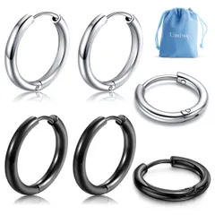 【迅速発送】Umiwe フープピアス メンズ レディース 幅2.0mm サージカル ステンレス アレルギーフリー 両耳用 人気 シンプル リングピアス アクセサリー 誕生日 記念日 プレゼント 男女兼用 シルバー&ブラック