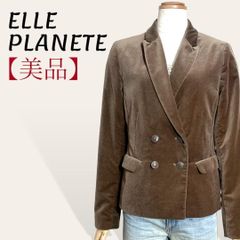 ❤️美品 エルプラネット 茶色 光沢ベロア ダブルテーラードジャケット 36 Ｓ