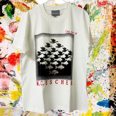 マウリッツ エッシャー リプリント Tシャツ 半袖 メンズ 芸術 画家 ホワイト 新品 新品未使用 レトロ 個性的 奇抜 エモい バンドT カットソー 攻め 前衛的 ヴィンテージリプリント  古着 好き綿 男性 衣類 トップス お洒落 ハイデザイン 男性