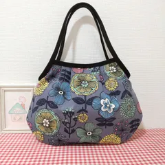 グラニーバッグ（北欧風＊花柄＊カラフル＊グレイッシュブルー）