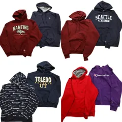 古着卸 まとめ売り チャンピオン Champion パーカー スウェット 8枚セット (メンズ Ｓ /Ｍ ) 総柄 カレッジ風  中古 古着 NB7408