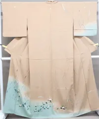 【一輝堂】【着物】訪問着　草花文　三つ紋　作家物　身丈約163.5㎝　裄丈約66.5㎝　25z02-983