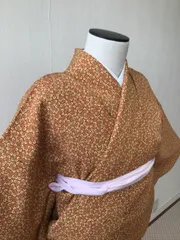 小紋　袷　雀茶色　葉柄　葵　裄67cm  着物　k-057 リサイクル着物