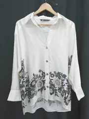 ◇ Θ ZARA ザラ サテン調 花柄 長袖 シャツ サイズS ホワイト系 マルチ レディース E  【1506180010253】