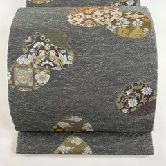 袋帯 京都 西陣 紹巴 松竹梅 貝合わせ 桜 菊 こげ茶 新古品 kp1165-