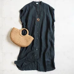 美品【URBAN RESEARCH DOORSアーバンリサーチドアーズ】リネンワンピース フリーサイズ 濃いグリーン フレンチスリーブ