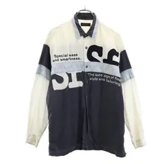 サンタフェ 英字刺繍 切替 長袖 シャツ 04 ホワイト×グレー santa fe メンズ 【中古】  【230420】 メール便可