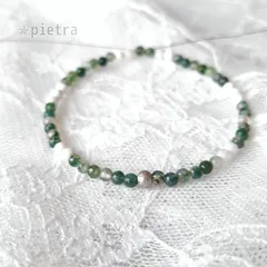 ［再販］癒しのモスアゲートとホワイトオニキスのゴムブレスレット　天然石