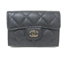 CHANEL/シャネル　マトラッセ　キャビアスキン　コンパクトウォレット　31番台　シール有　カード有　ブラック　三つ折り財布　【中古】