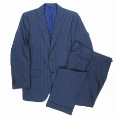 F.LLI ORMEZZANO STOVEL&MASON ピンストライプ スーツセットアップ 2B センターベント ノータック ネイビー サイズS メンズ 【中古】