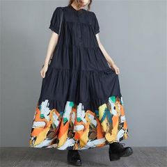 モード系  ワンピース レディース 半袖 ロングワンピース 個性 シャツワンピース サマードレス ゆったり マキシ丈 ミモレ丈 切り替え 着痩せ カジュアル おしゃれ 夏