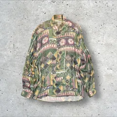 イタリア製 ヴィンテージ EQUIVOCO SHIRT MAKER  アート  レトロ 総柄 キュプラ100% 長袖 シャツ L