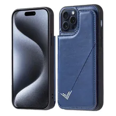 【在庫セール】】背面カード 手帳型ケース iPhone 15 PRO (6.1インチ) 対応 Antimam APPLE スマホバックカバー（ ネイビーブルー) 手作り お洒落シンプル 軽量 耐久性 【 カード収納 スタンド機能付き 財布型 落下防止 アイフォ