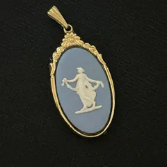 Wedgwood ウェッジウッド ジャスパーウェア ペンダントトップ  1021003 Wedgwood Jasperware Pendant Light Blue Gold Frame Goddess Cameo Made in England