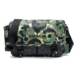 美品 COACH コーチ メンズ ショルダーバッグ リーグ メッセンジャー バッグ シグネチャー キャンバス ウィズ カモプリント CA265 グリーンマルチ
